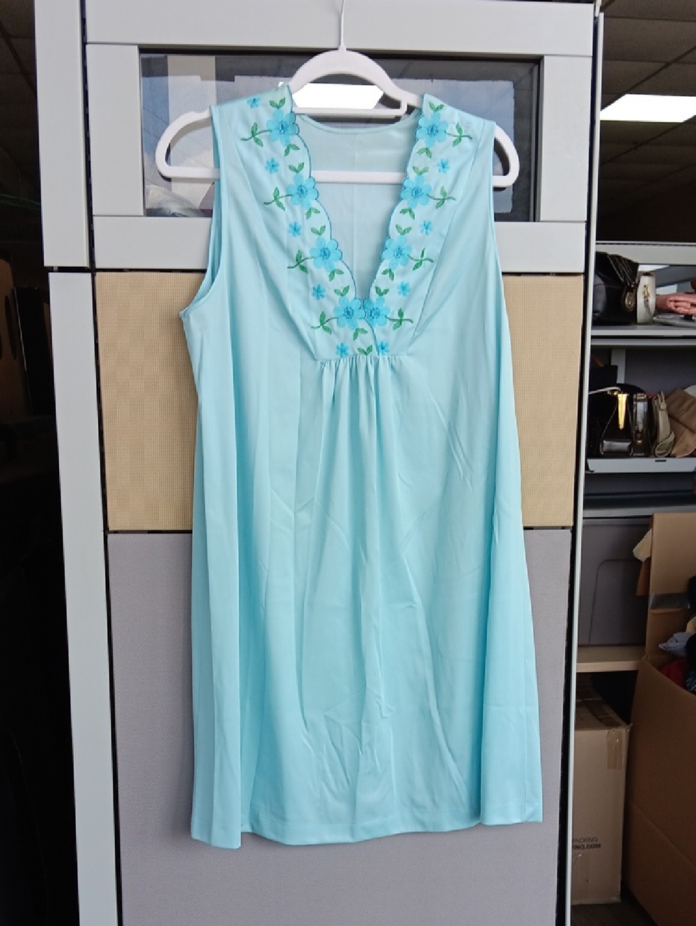 Vintage Gossard ARTEMIS Sleeveless Light Blue Embroidered V-Neck Chemise.